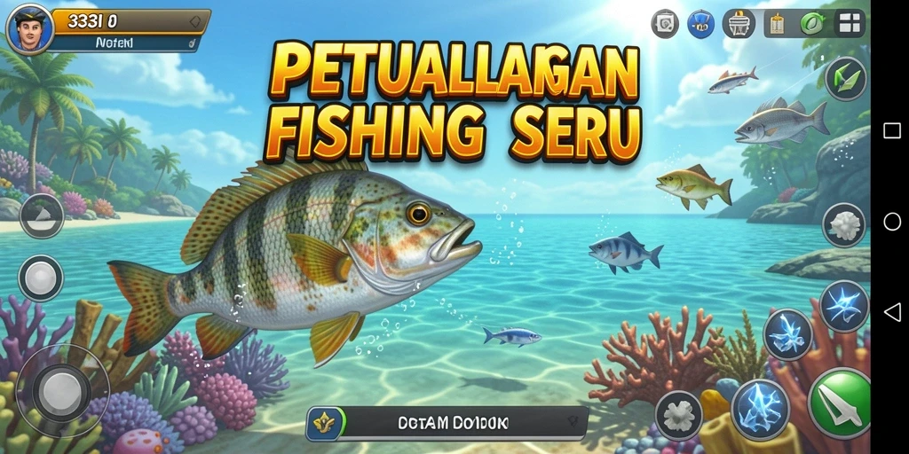 Screenshot gameplay 333I menunjukkan berbagai ikan berwarna di bawah laut.