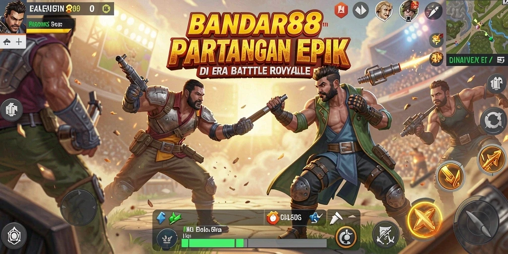 Screenshot utama BANDAR88 menunjukkan aksi pertarungan epik dan keseruan gameplay Battle Royale.
