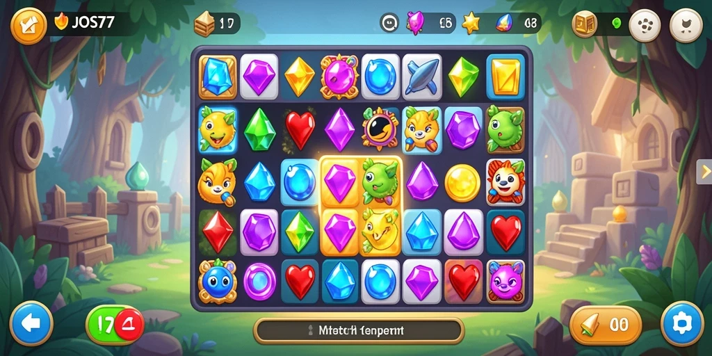 Tangkapan layar permainan JOS77 dengan gameplay Match-3 yang menarik.