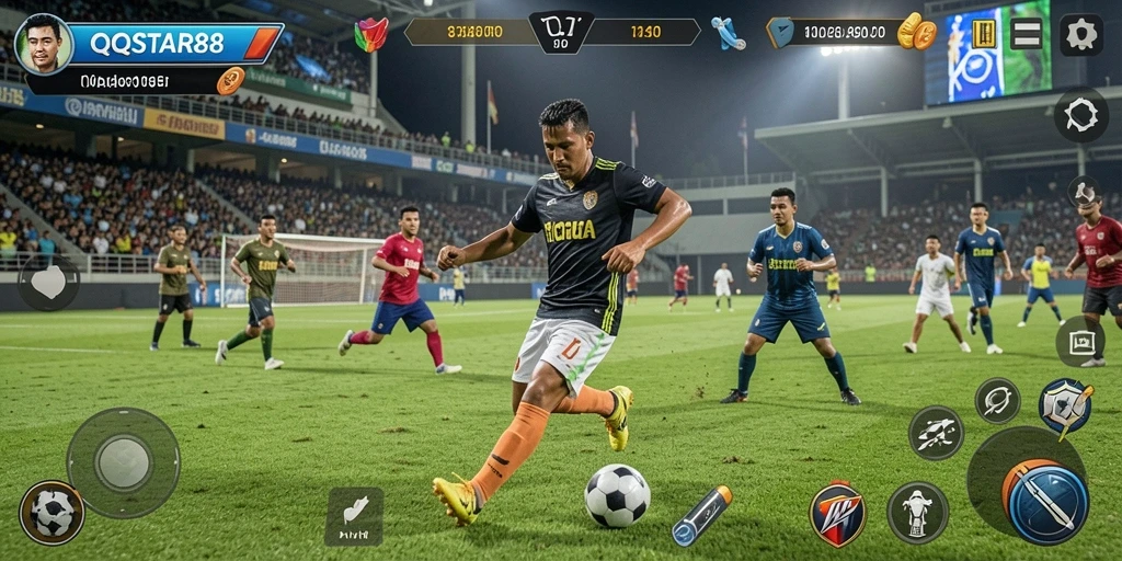 Screenshot gameplay QQSTAR88 menampilkan aksi seru dalam pertandingan olahraga.