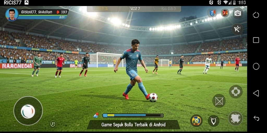 Screenshot gameplay RICIS77 yang menunjukkan aksi sepak bola mendebarkan.
