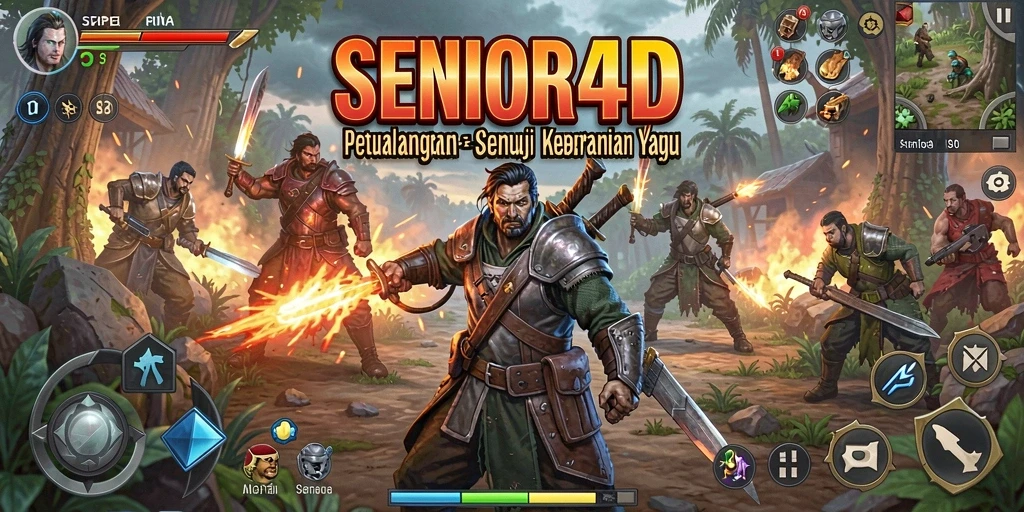 Screenshot SENIOR4D menampilkan karakter berpetualang di alam liar.