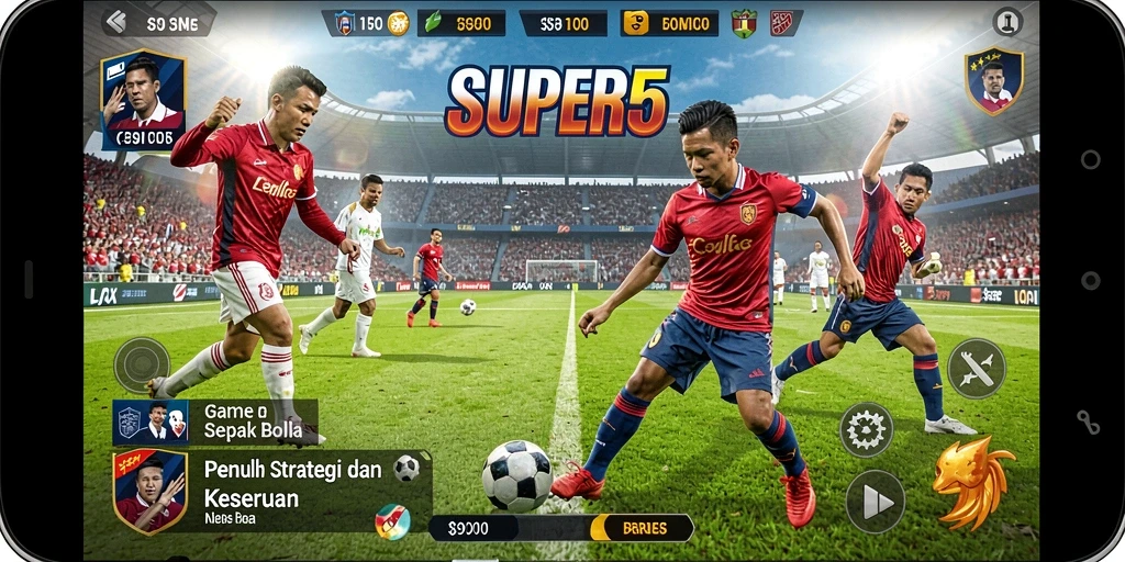 Tampilan gameplay SUPER5 yang menegangkan dan mendebarkan.